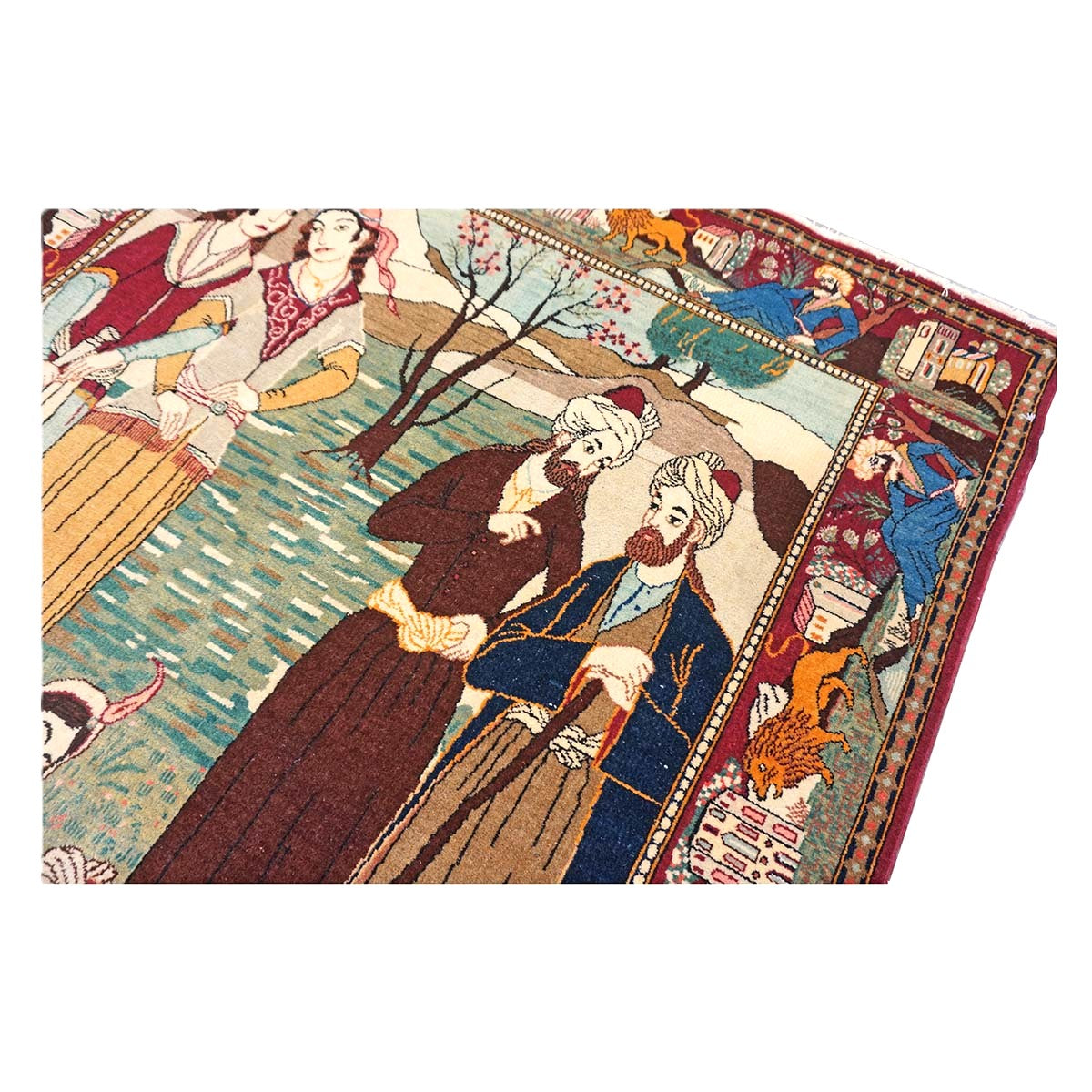 Antique Persian Kashan Wool 4X7 Multicolor Handmade Pictorial Area Rug #9900881
