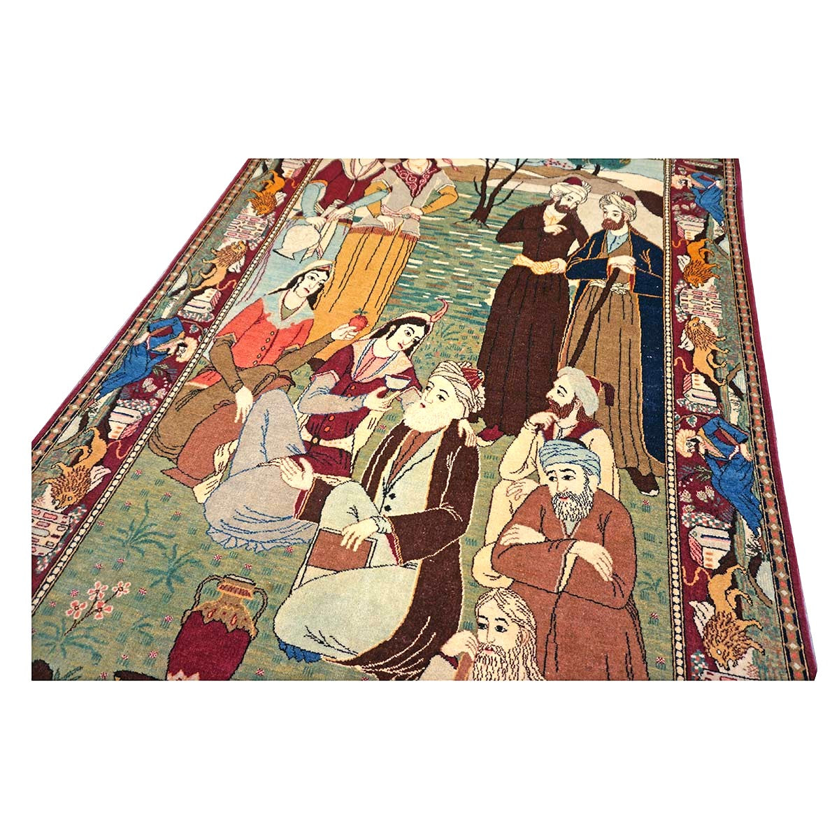 Antique Persian Kashan Wool 4X7 Multicolor Handmade Pictorial Area Rug #9900881