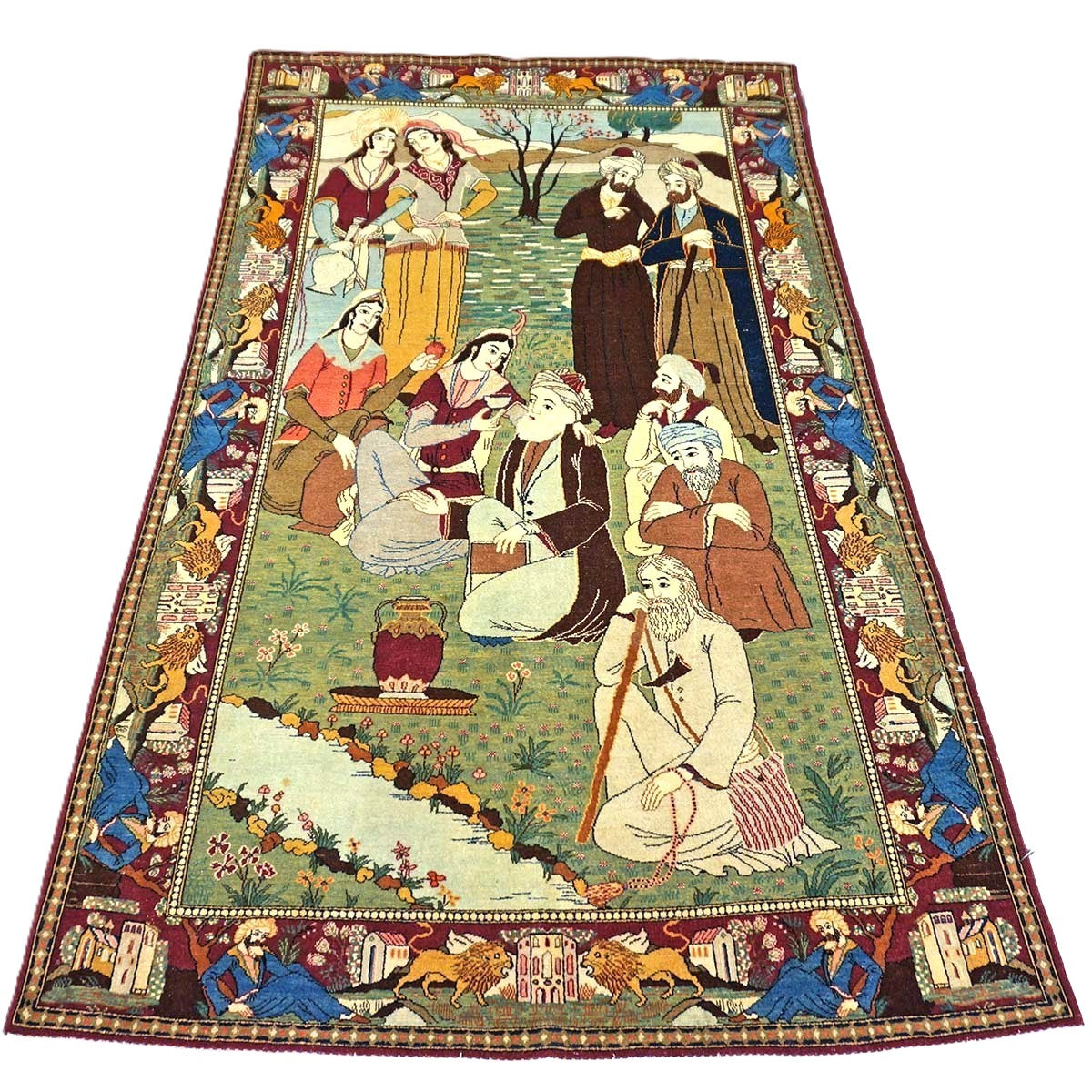 Antique Persian Kashan Wool 4X7 Multicolor Handmade Pictorial Area Rug #9900881