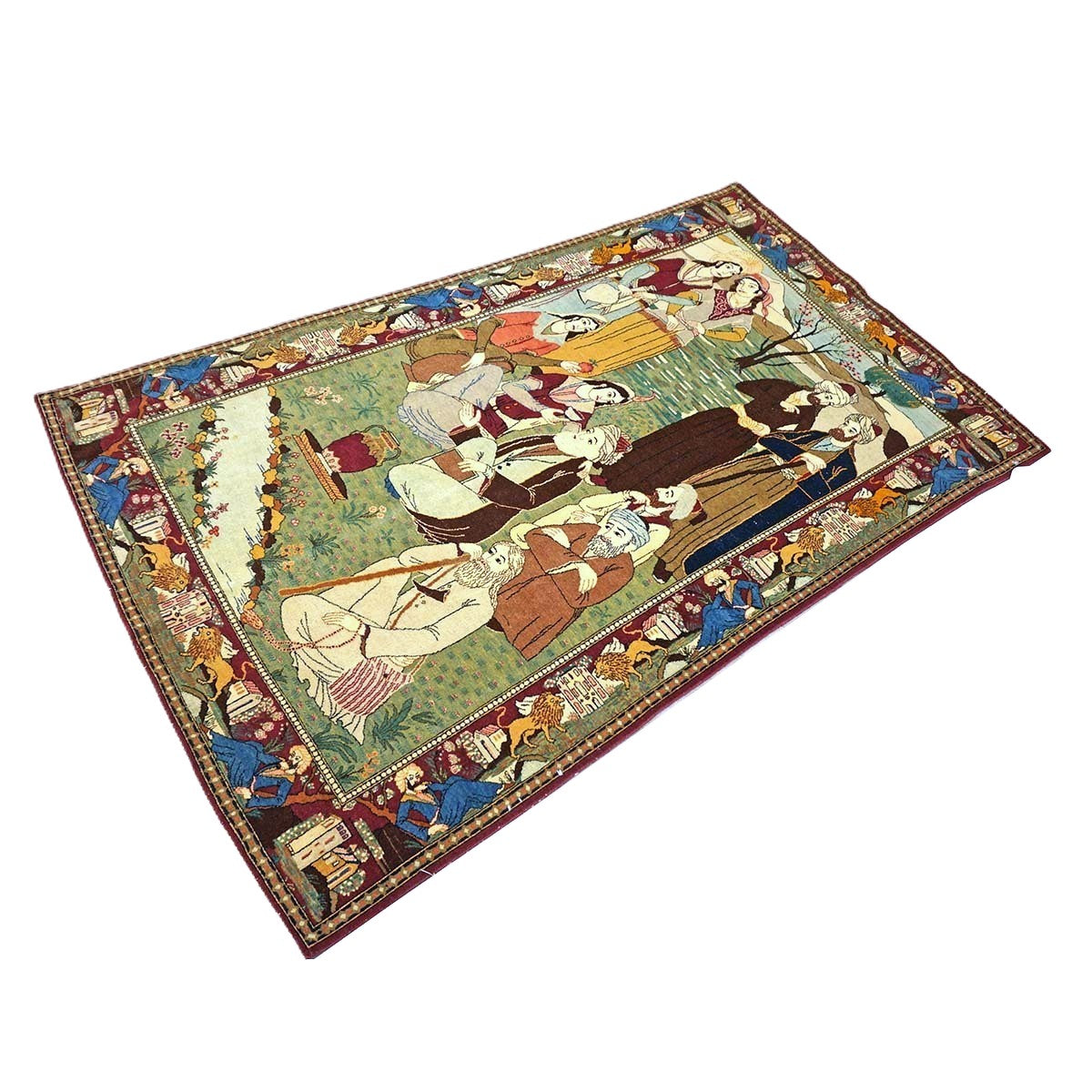 Antique Persian Kashan Wool 4X7 Multicolor Handmade Pictorial Area Rug #9900881