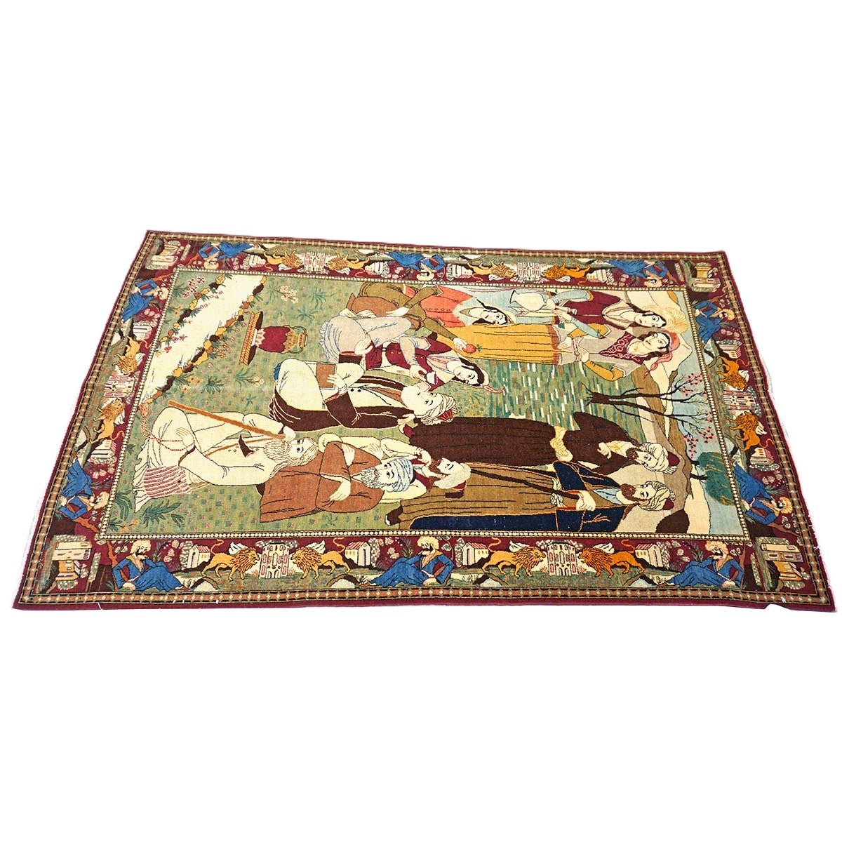 Antique Persian Kashan Wool 4X7 Multicolor Handmade Pictorial Area Rug #9900881