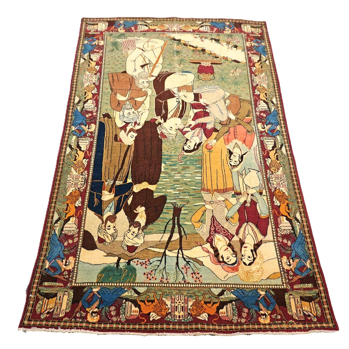 Antique Persian Kashan Wool 4X7 Multicolor Handmade Pictorial Area Rug #9900881