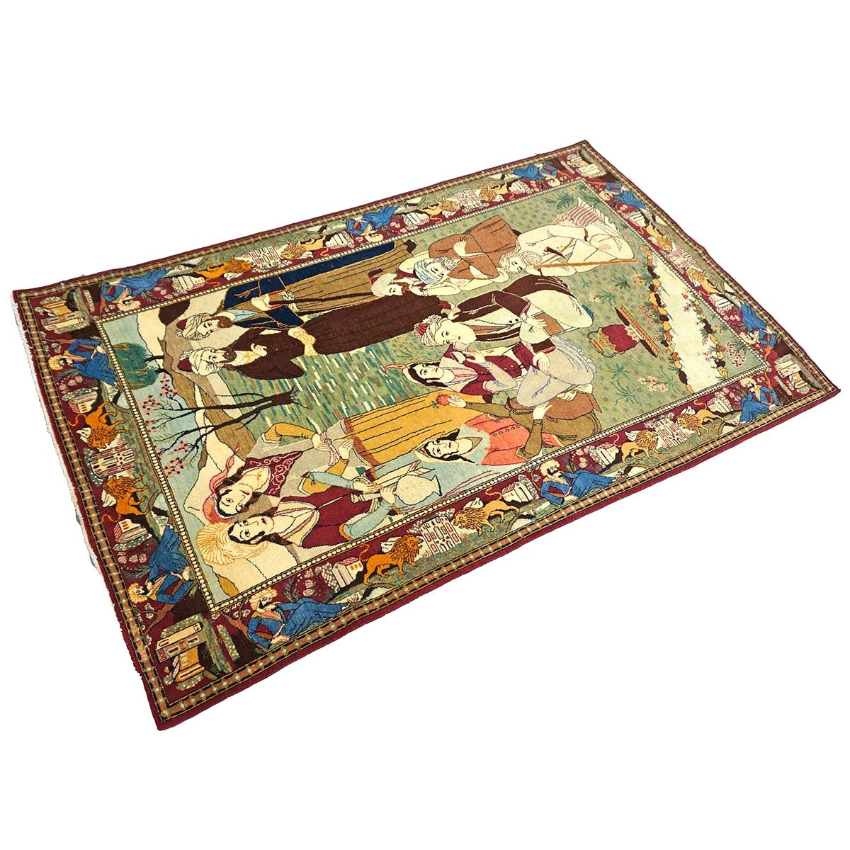 Antique Persian Kashan Wool 4X7 Multicolor Handmade Pictorial Area Rug #9900881