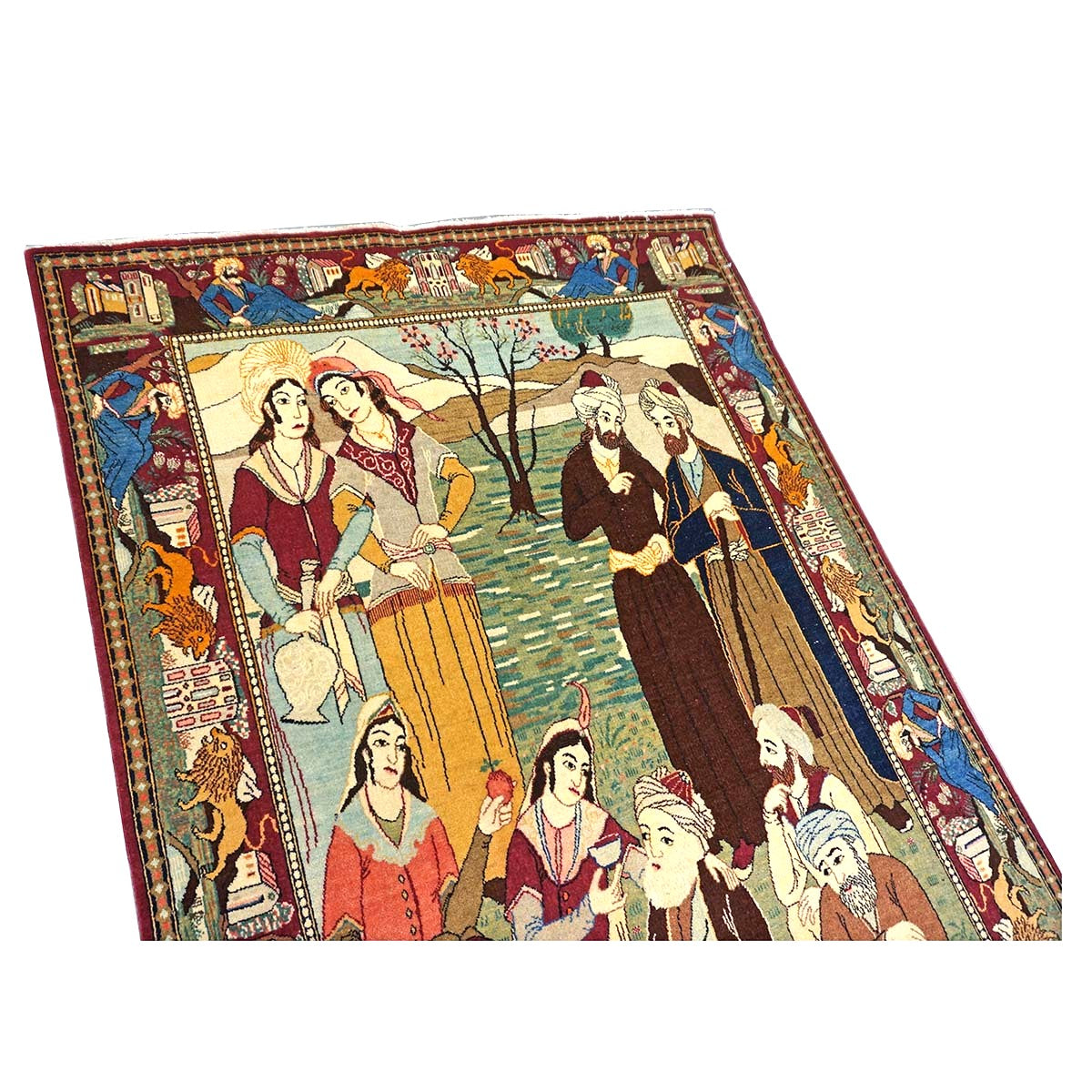 Antique Persian Kashan Wool 4X7 Multicolor Handmade Pictorial Area Rug #9900881