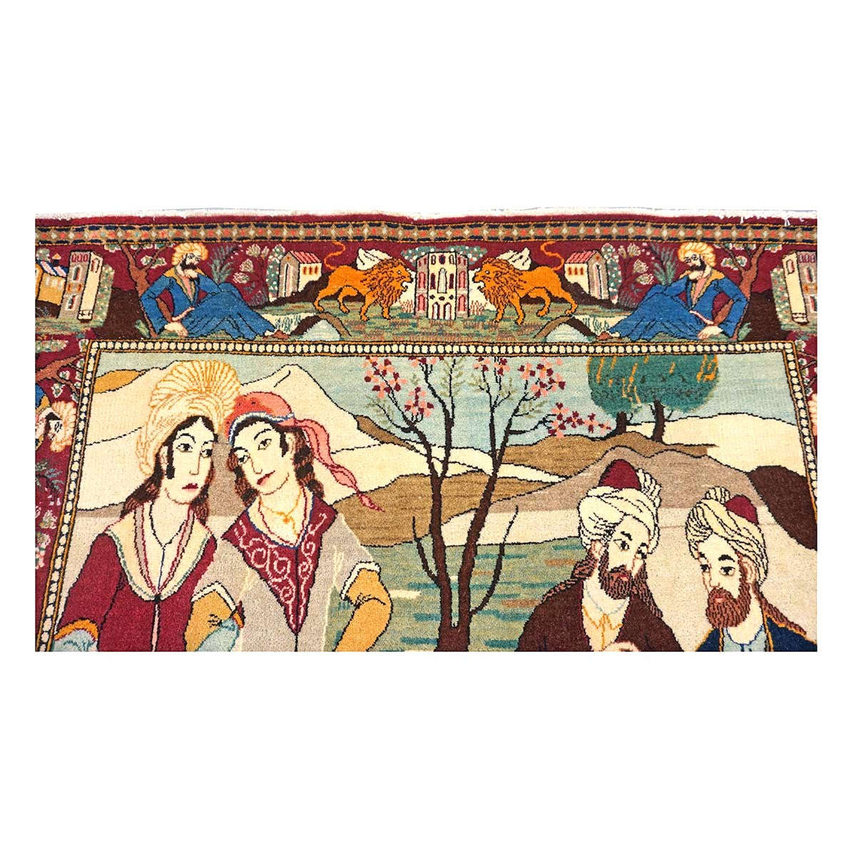 Antique Persian Kashan Wool 4X7 Multicolor Handmade Pictorial Area Rug #9900881