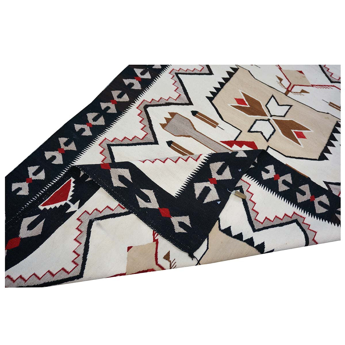 Antique Navajo Indian Pos Tec Nec Wool 4x6 Ivory & Black Handmade Area Rug #9901104