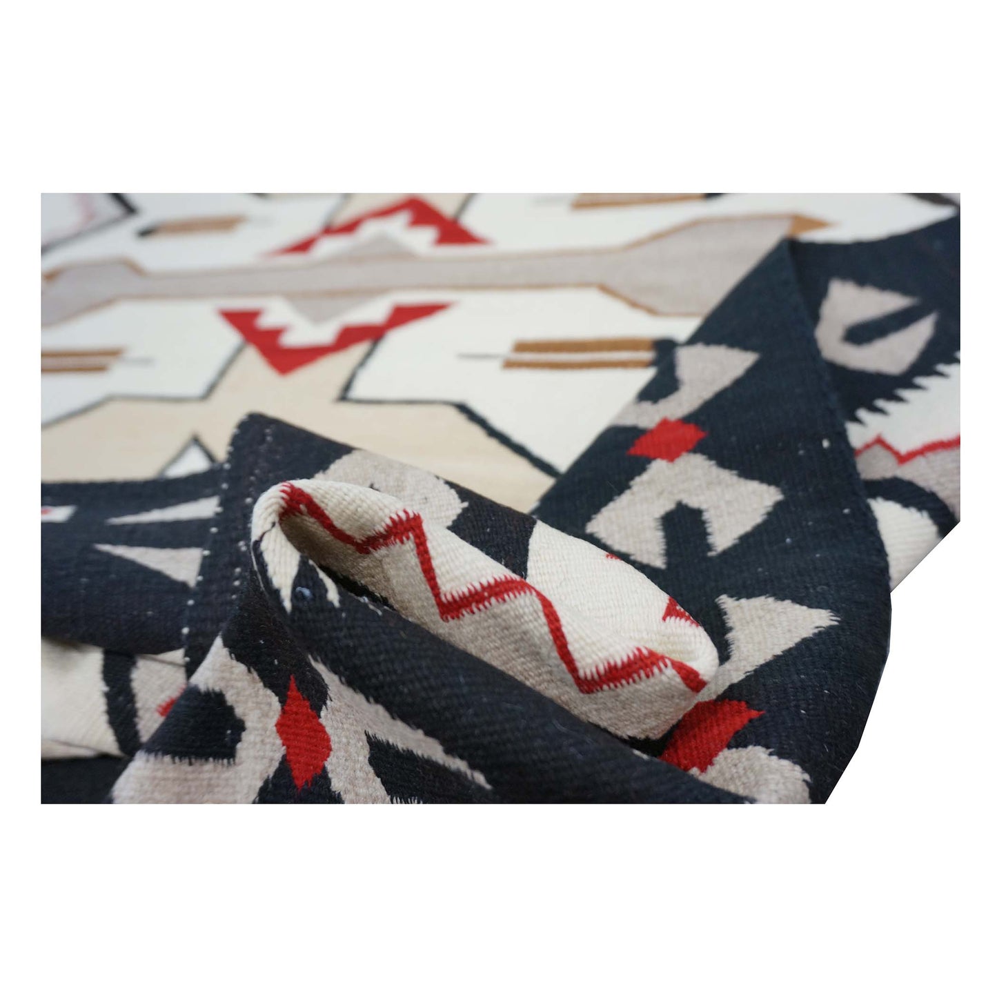 Antique Navajo Indian Pos Tec Nec Wool 4x6 Ivory & Black Handmade Area Rug #9901104