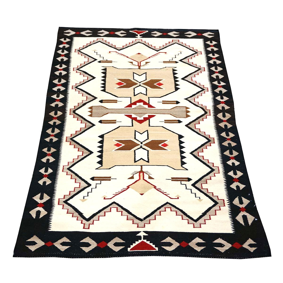 Antique Navajo Indian Pos Tec Nec Wool 4x6 Ivory & Black Handmade Area Rug #9901104