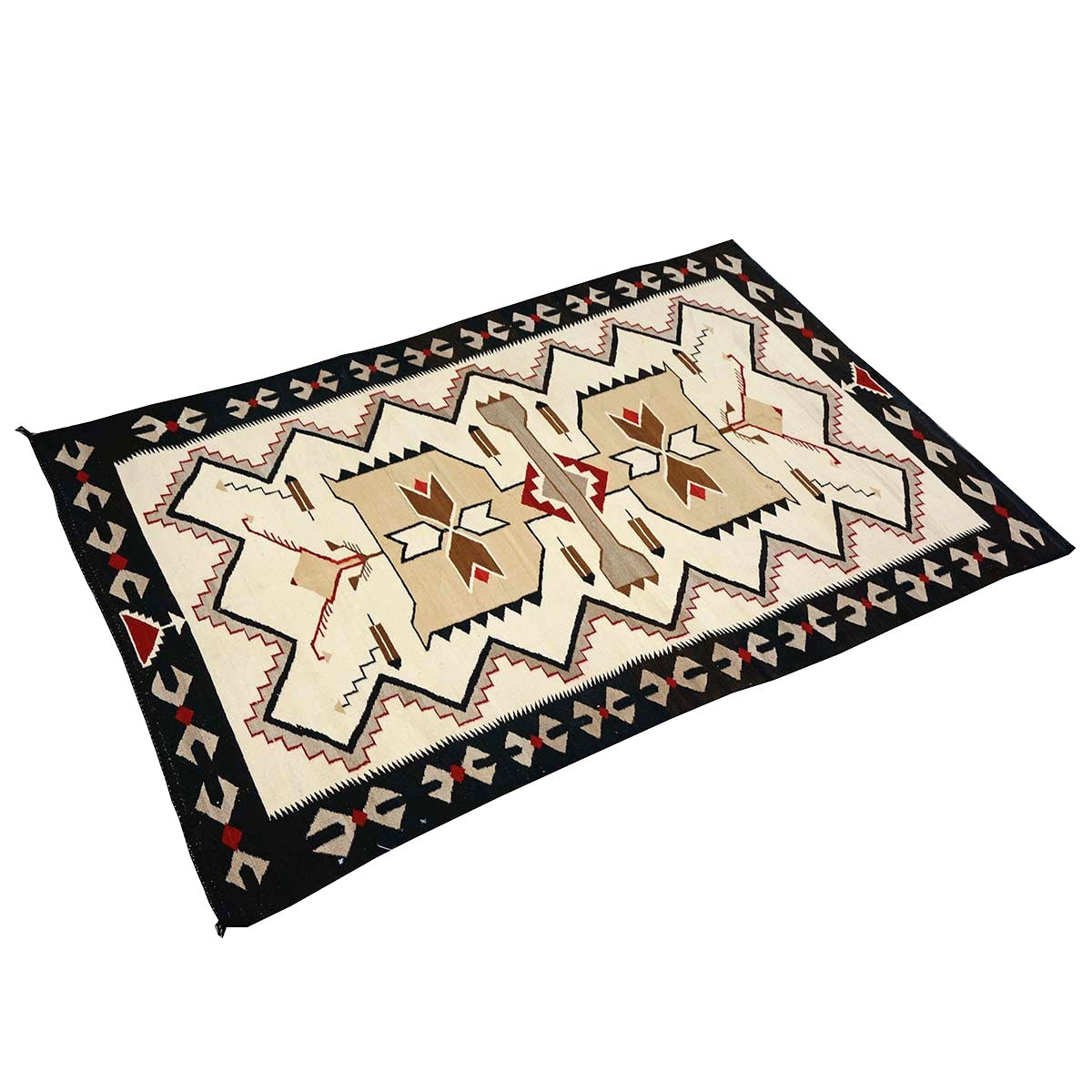 Antique Navajo Indian Pos Tec Nec Wool 4x6 Ivory & Black Handmade Area Rug #9901104