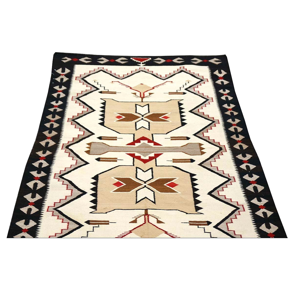 Antique Navajo Indian Pos Tec Nec Wool 4x6 Ivory & Black Handmade Area Rug #9901104