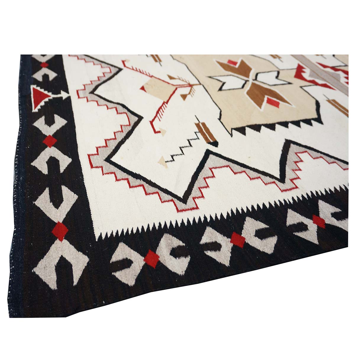 Antique Navajo Indian Pos Tec Nec Wool 4x6 Ivory & Black Handmade Area Rug #9901104