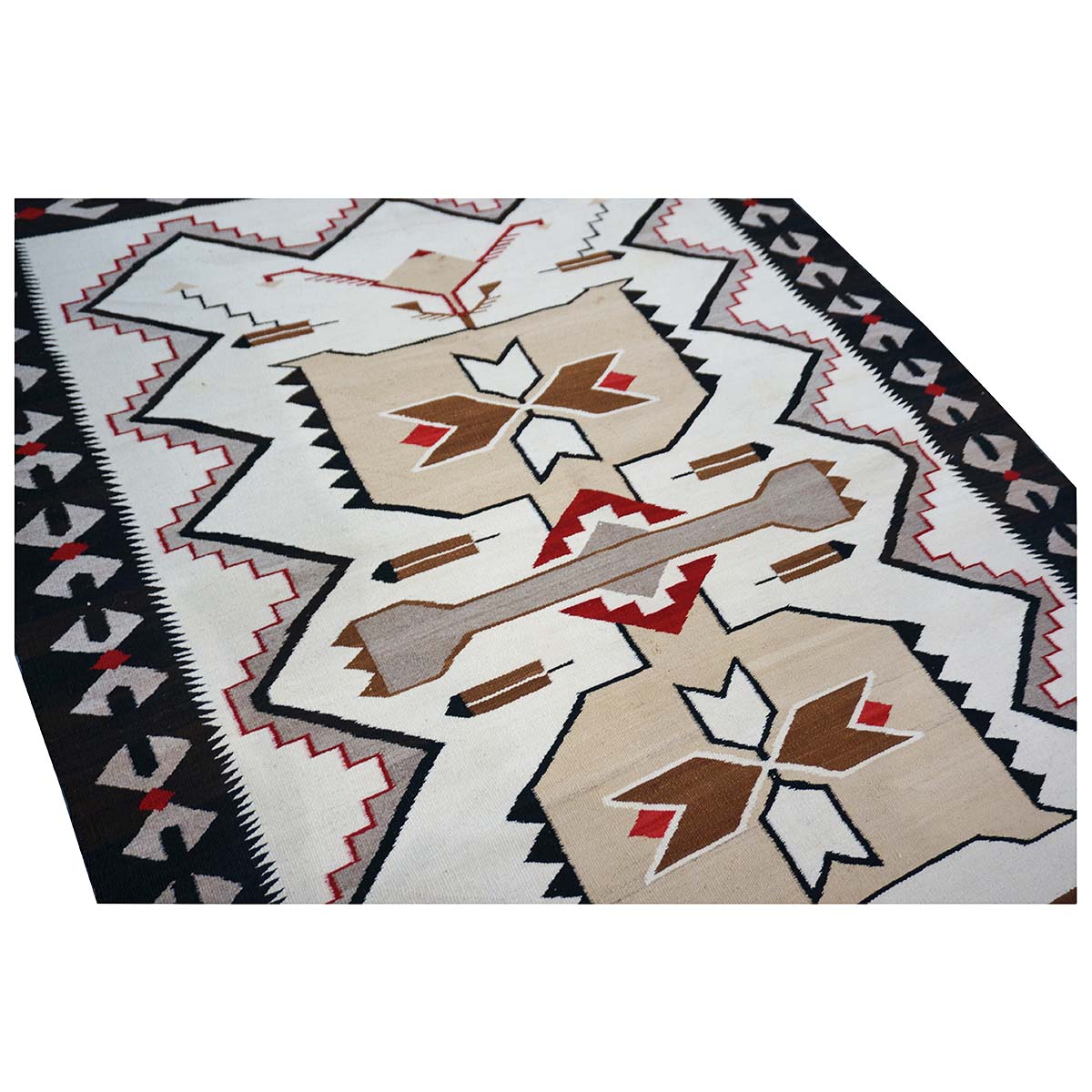Antique Navajo Indian Pos Tec Nec Wool 4x6 Ivory & Black Handmade Area Rug #9901104