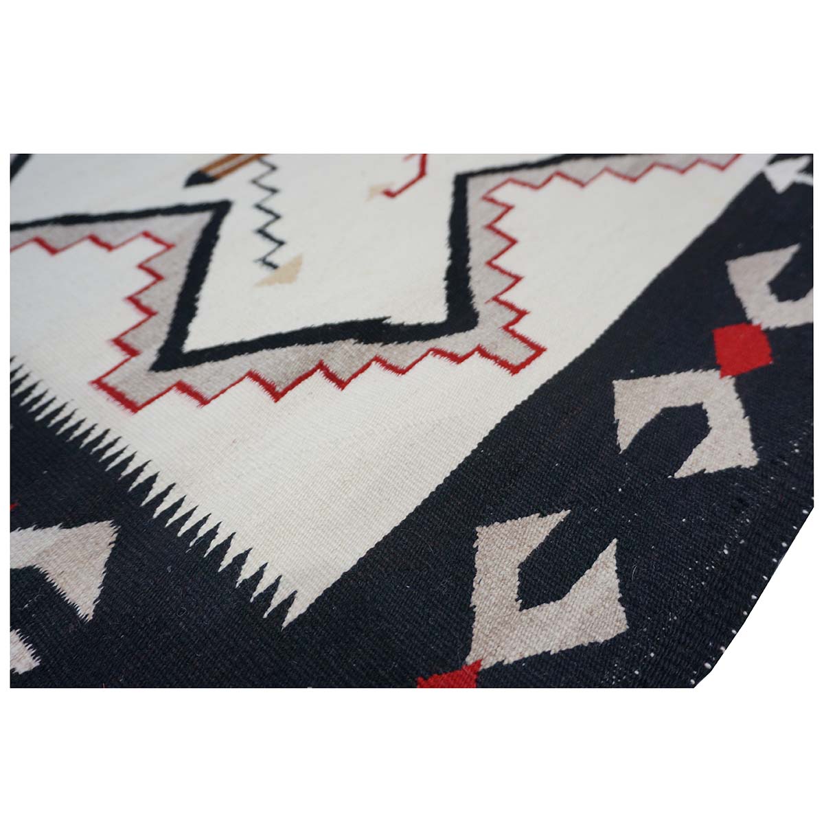 Antique Navajo Indian Pos Tec Nec Wool 4x6 Ivory & Black Handmade Area Rug #9901104