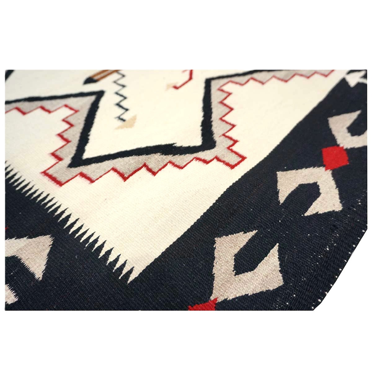 Antique Navajo Indian Pos Tec Nec Wool 4x6 Ivory & Black Handmade Area Rug #9901104