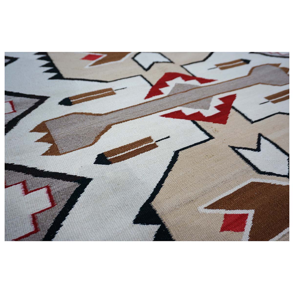 Antique Navajo Indian Pos Tec Nec Wool 4x6 Ivory & Black Handmade Area Rug #9901104