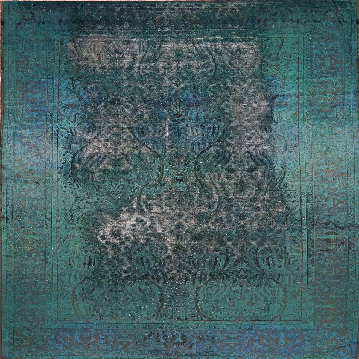 Antique Persian Overdye Wool 10x14 Teal & Ivory Handmade Area Rug #9901225