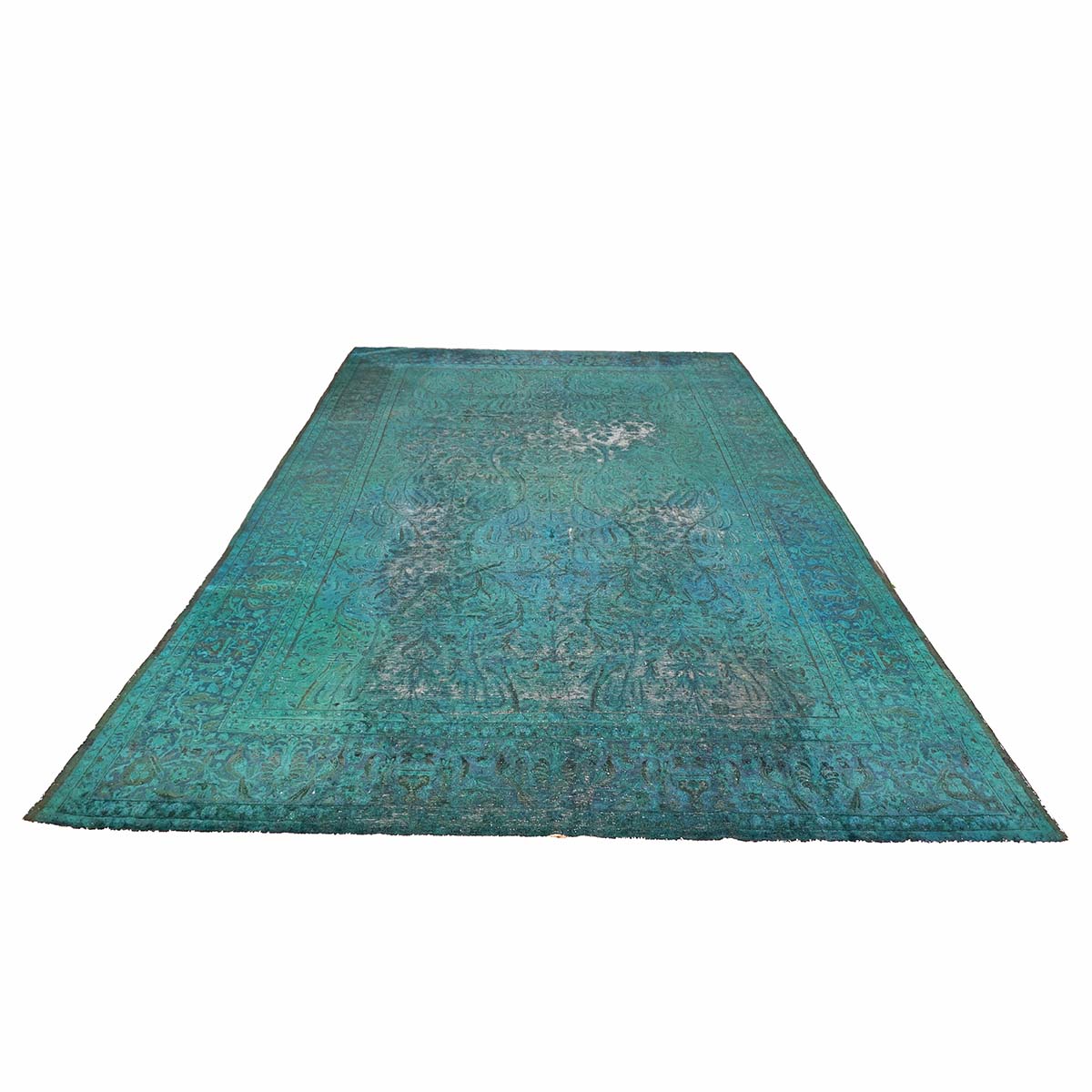 Antique Persian Overdye Wool 10x14 Teal & Ivory Handmade Area Rug #9901225