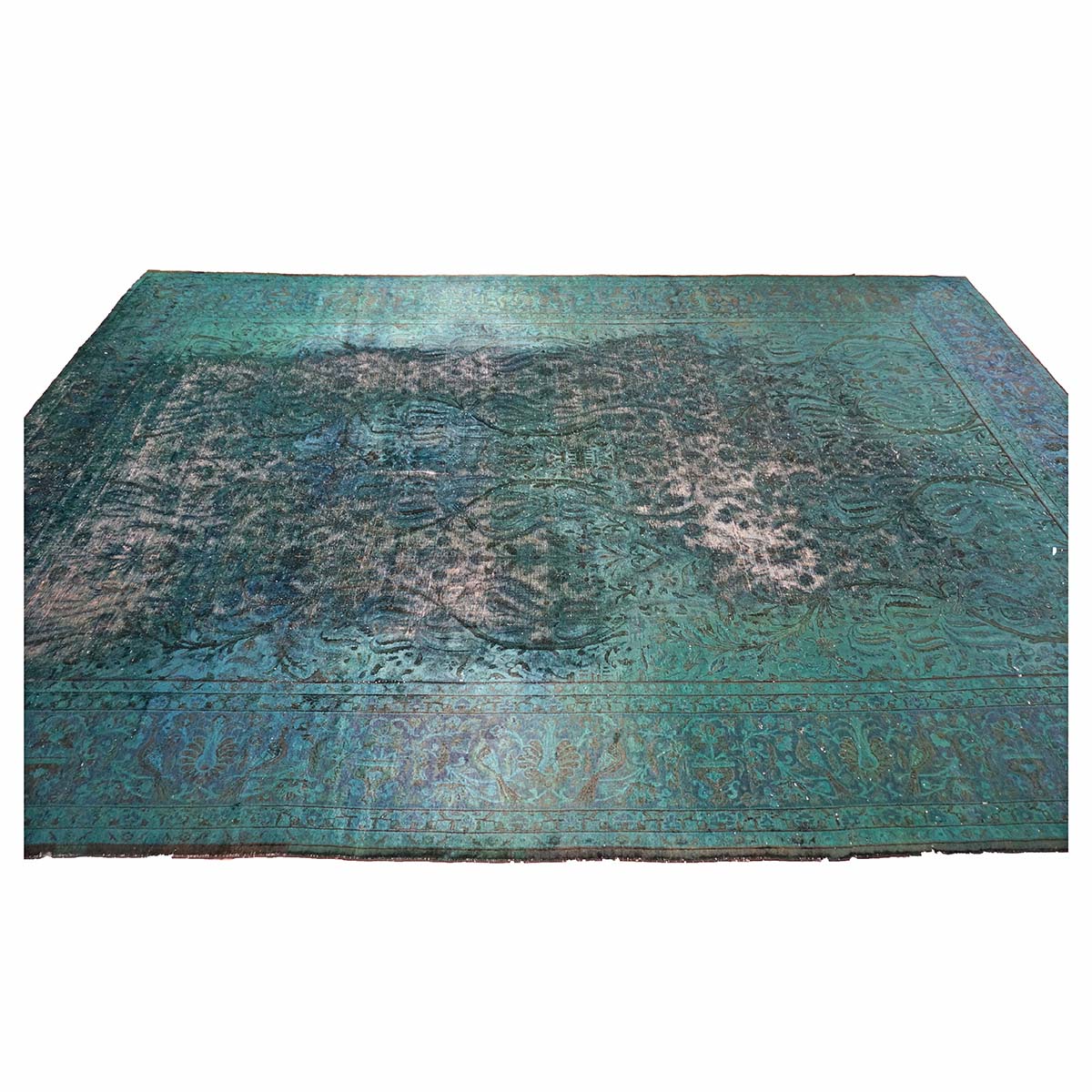 Antique Persian Overdye Wool 10x14 Teal & Ivory Handmade Area Rug #9901225