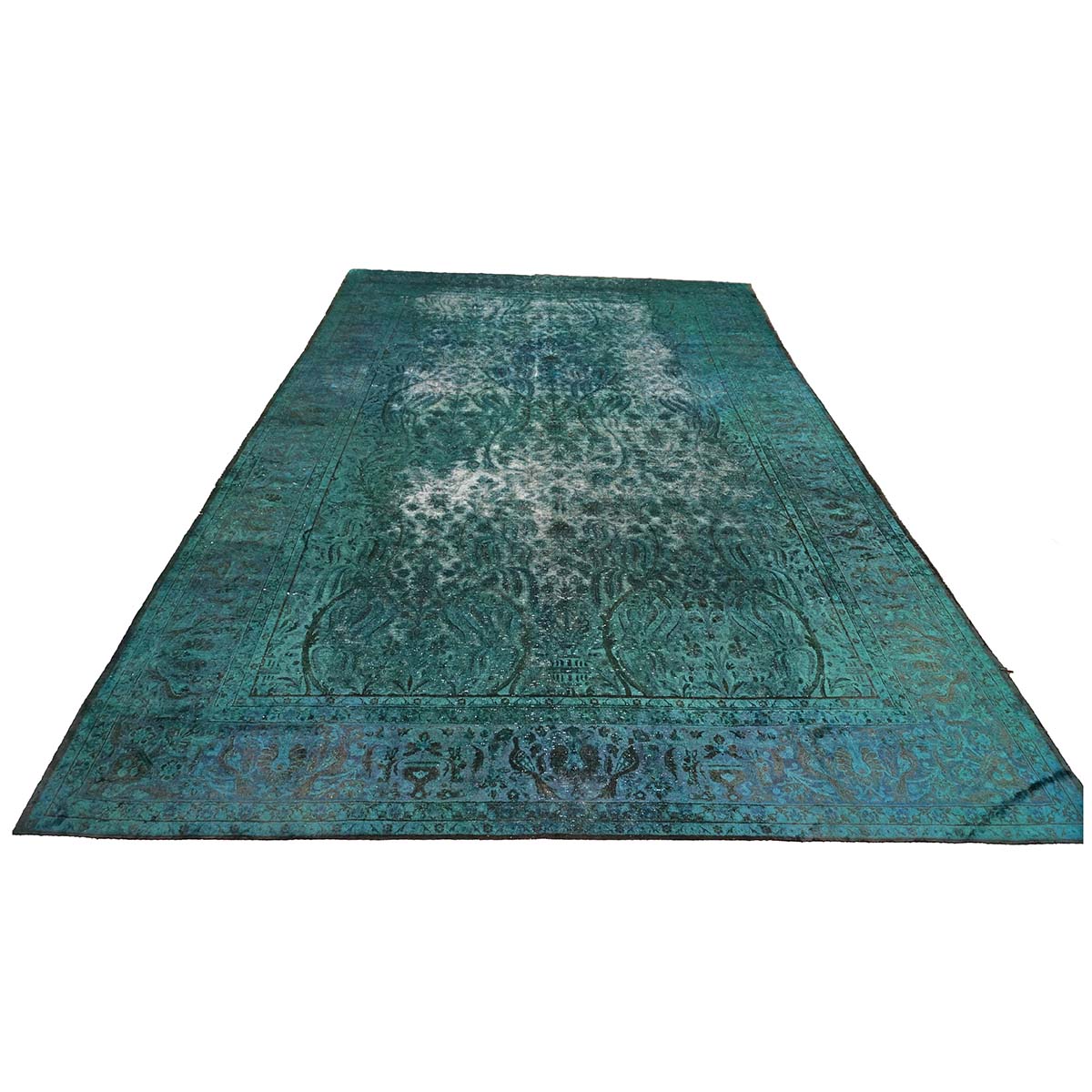 Antique Persian Overdye Wool 10x14 Teal & Ivory Handmade Area Rug #9901225