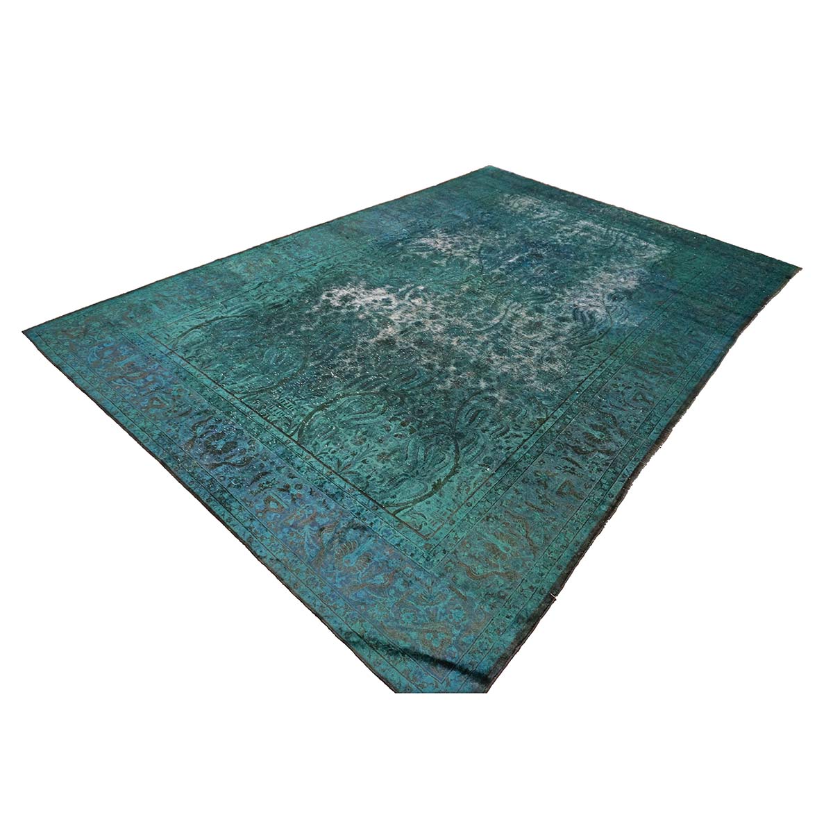 Antique Persian Overdye Wool 10x14 Teal & Ivory Handmade Area Rug #9901225