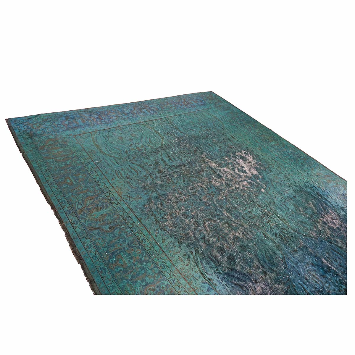 Antique Persian Overdye Wool 10x14 Teal & Ivory Handmade Area Rug #9901225