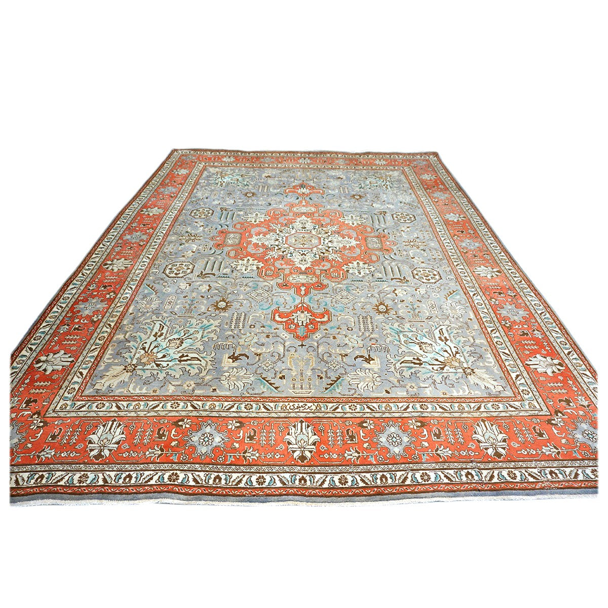 Antique Persian Tabriz Wool 10X13 Grey & Orange Handmade Area Rug #9901239