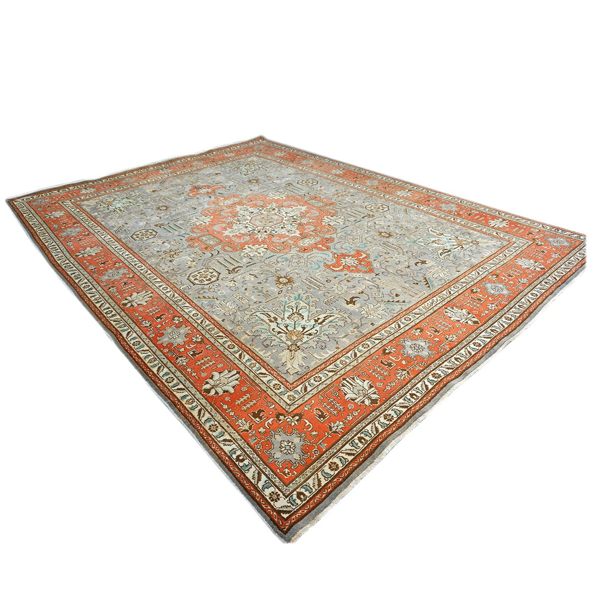 Antique Persian Tabriz Wool 10X13 Grey & Orange Handmade Area Rug #9901239