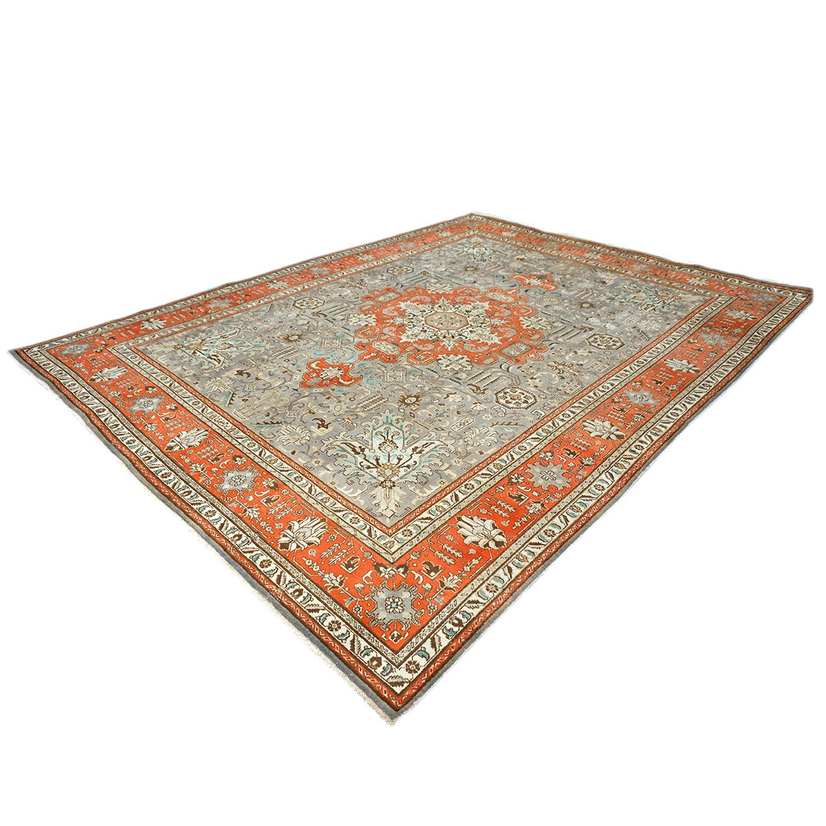 Antique Persian Tabriz Wool 10X13 Grey & Orange Handmade Area Rug #9901239