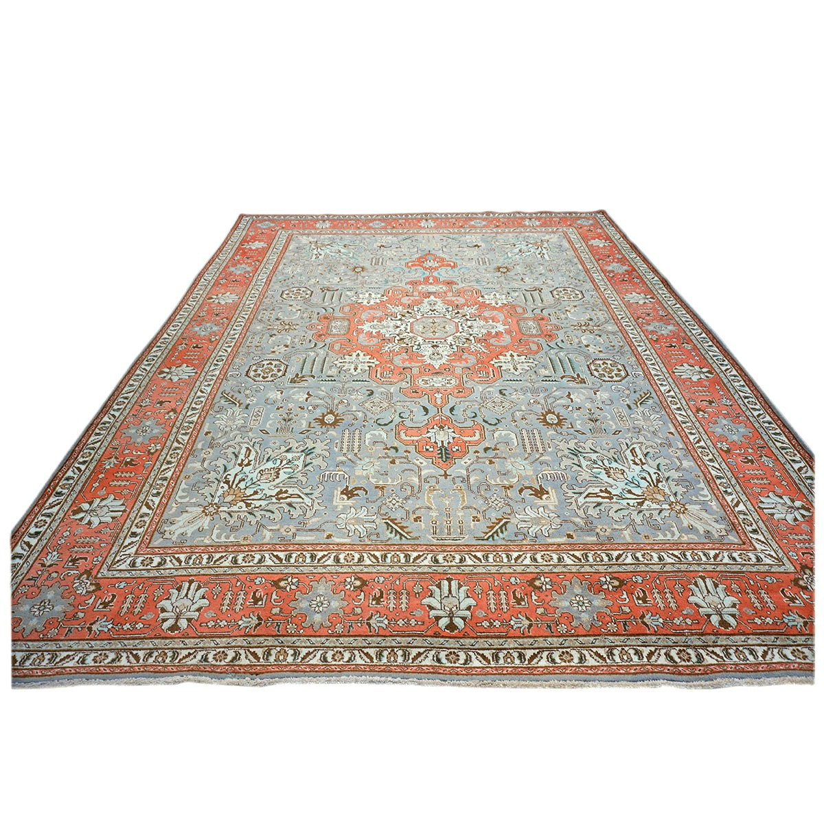 Antique Persian Tabriz Wool 10X13 Grey & Orange Handmade Area Rug #9901239