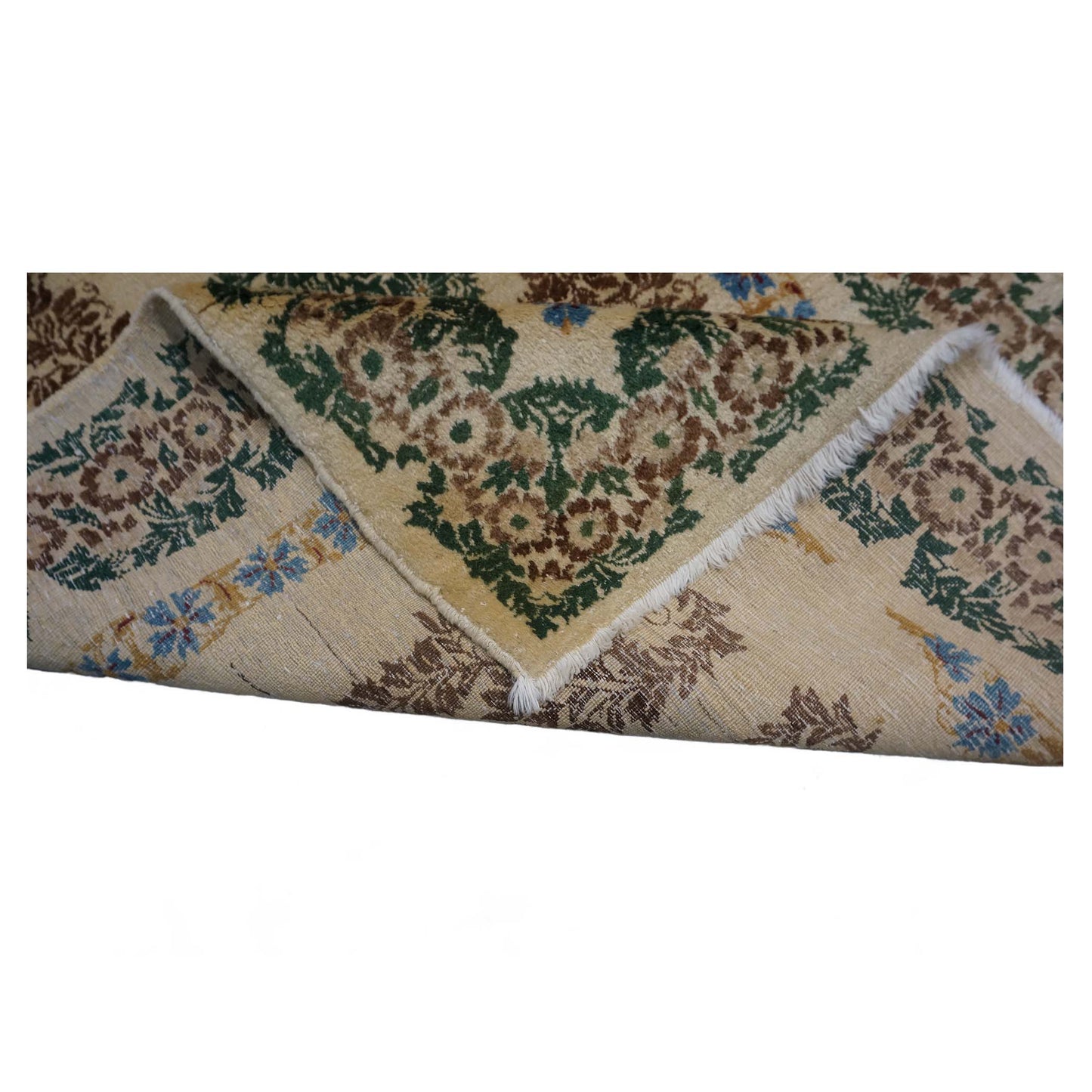 Antique Persian Kerman Wool 3x5 Ivory, Brown & Green Handmade Area Rug # 9901746