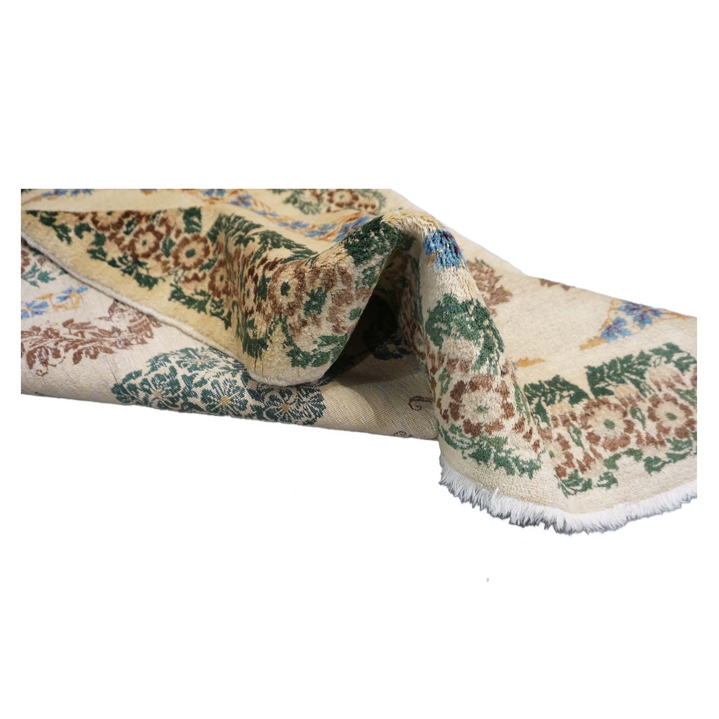 Antique Persian Kerman Wool 3x5 Ivory, Brown & Green Handmade Area Rug # 9901746