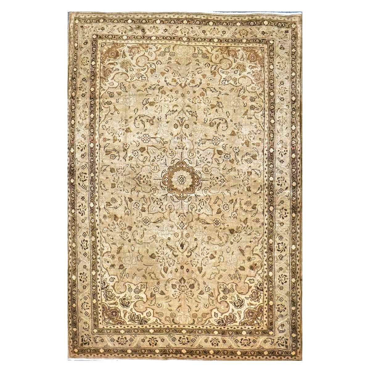 Persian Sarouk Wool 4x5 Beige & Tan Handmade Area Rug # 9901839