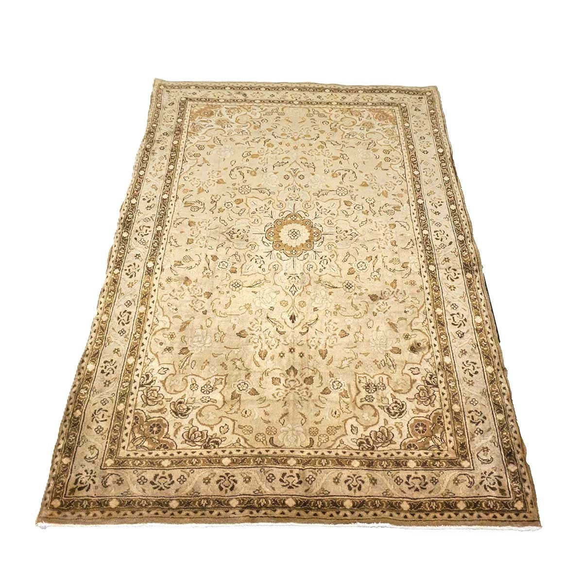 Persian Sarouk Wool 4x5 Beige & Tan Handmade Area Rug # 9901839
