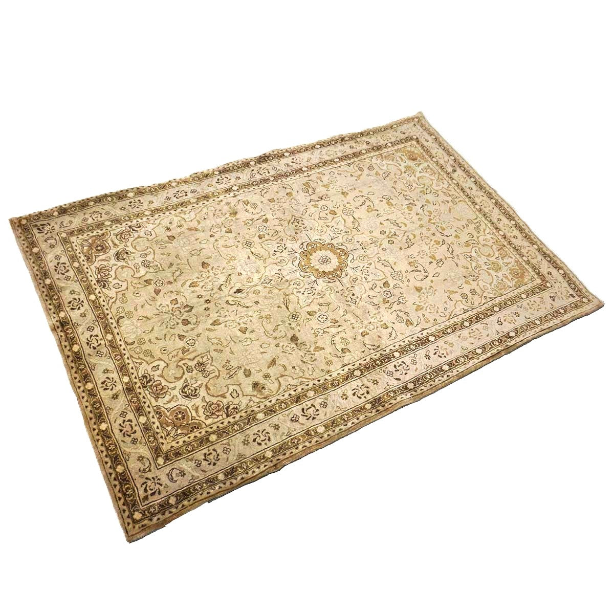 Persian Sarouk Wool 4x5 Beige & Tan Handmade Area Rug # 9901839