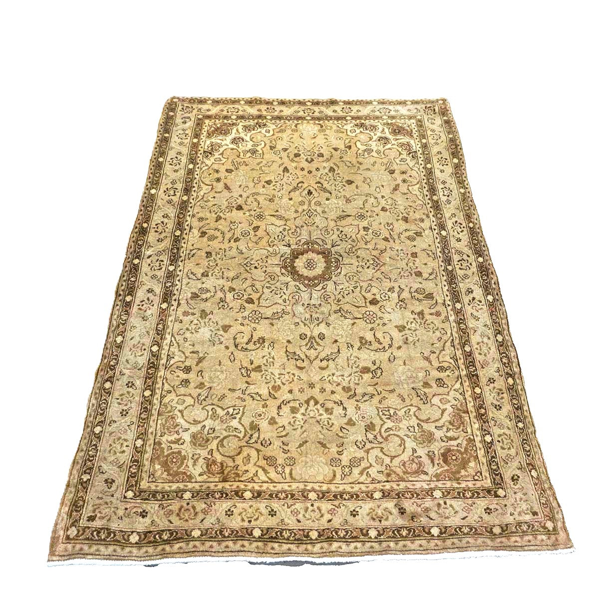 Persian Sarouk Wool 4x5 Beige & Tan Handmade Area Rug # 9901839