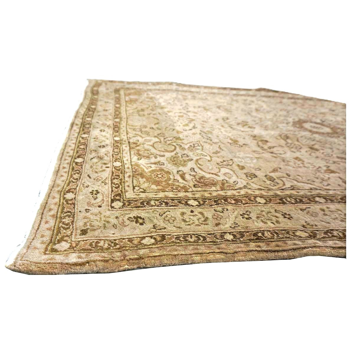 Persian Sarouk Wool 4x5 Beige & Tan Handmade Area Rug # 9901839