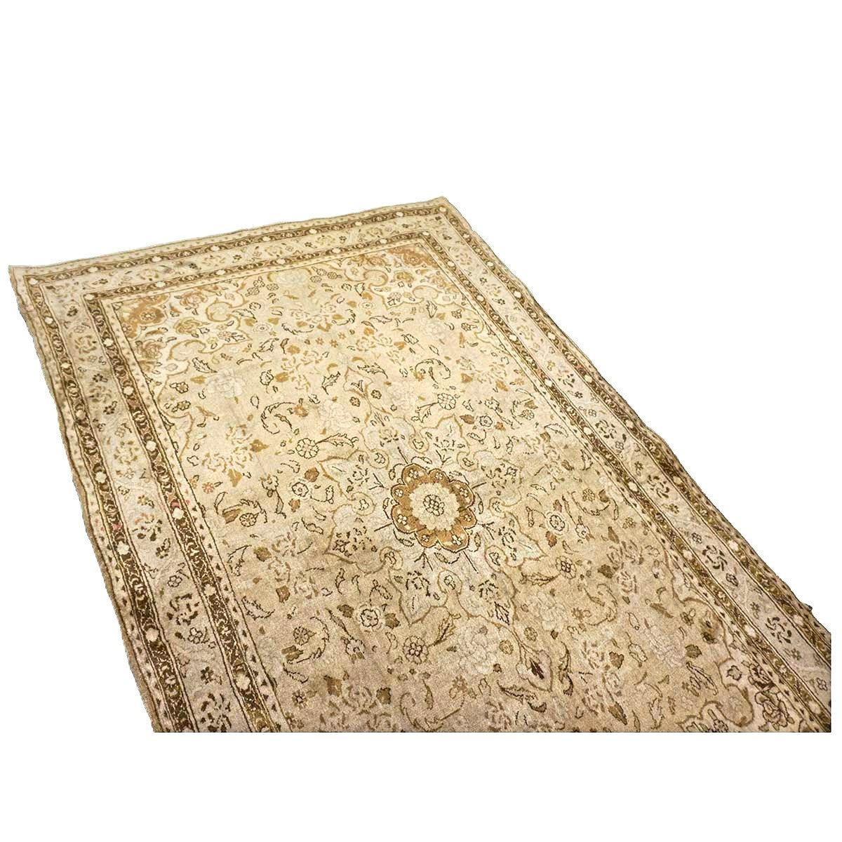 Persian Sarouk Wool 4x5 Beige & Tan Handmade Area Rug # 9901839