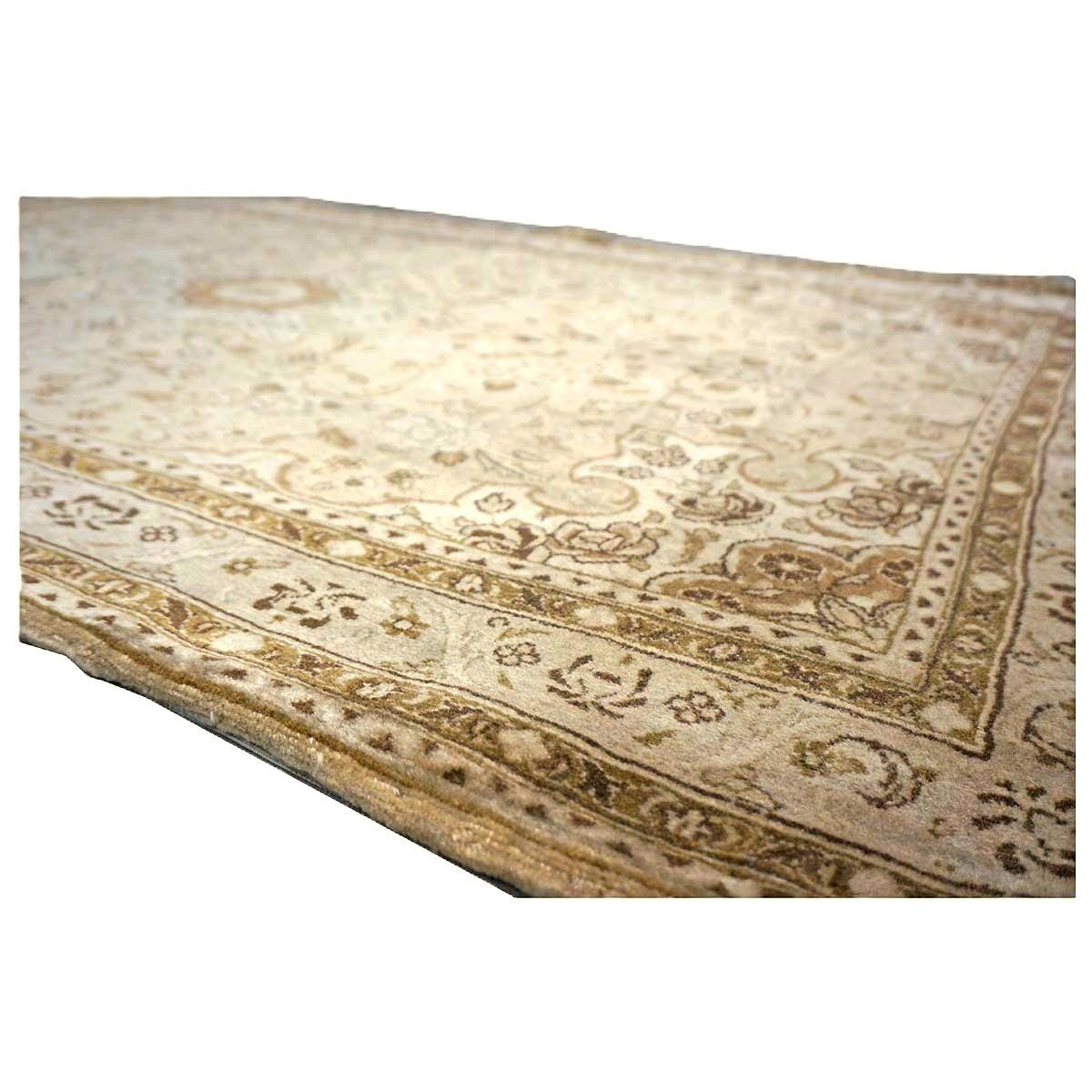 Persian Sarouk Wool 4x5 Beige & Tan Handmade Area Rug # 9901839