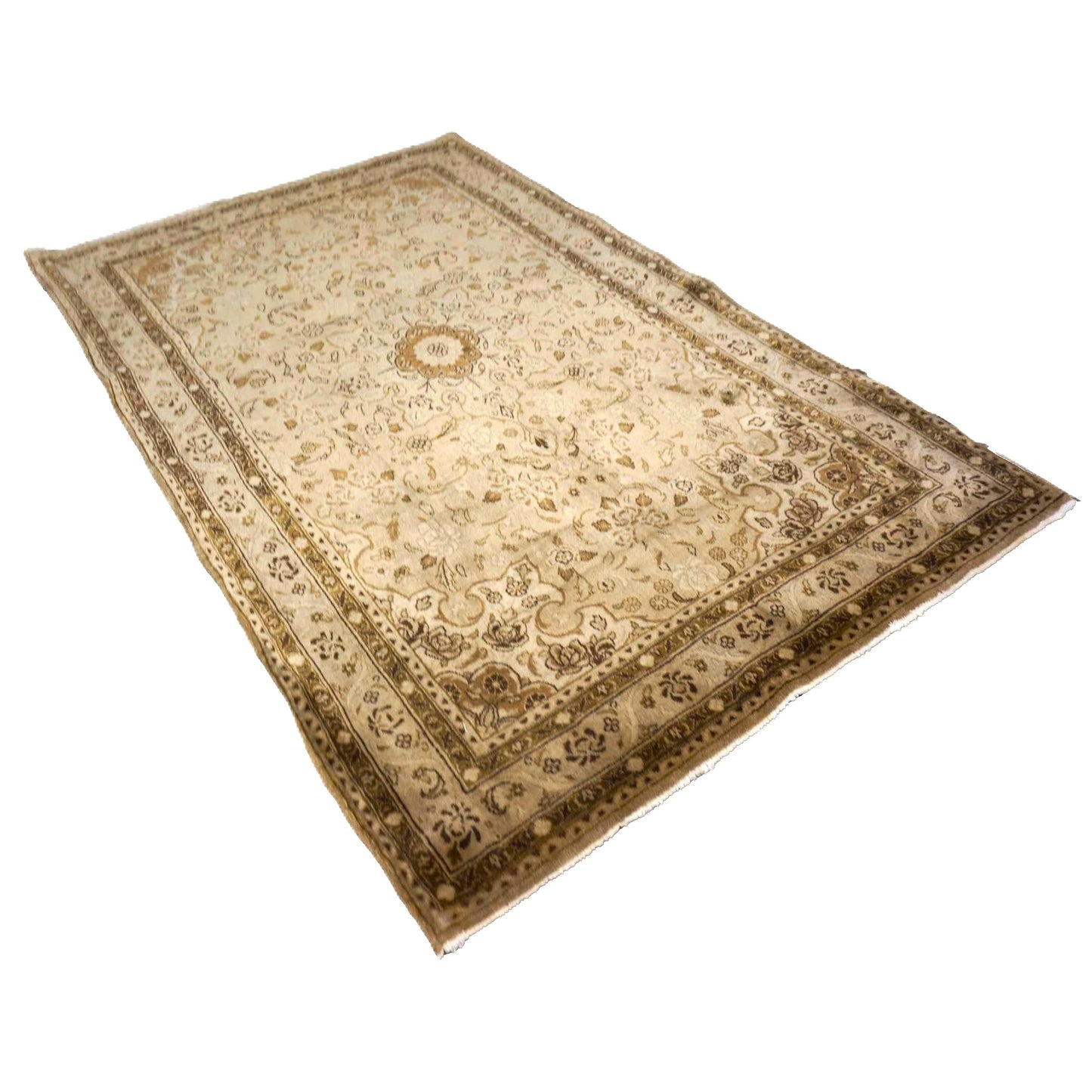 Persian Sarouk Wool 4x5 Beige & Tan Handmade Area Rug # 9901839