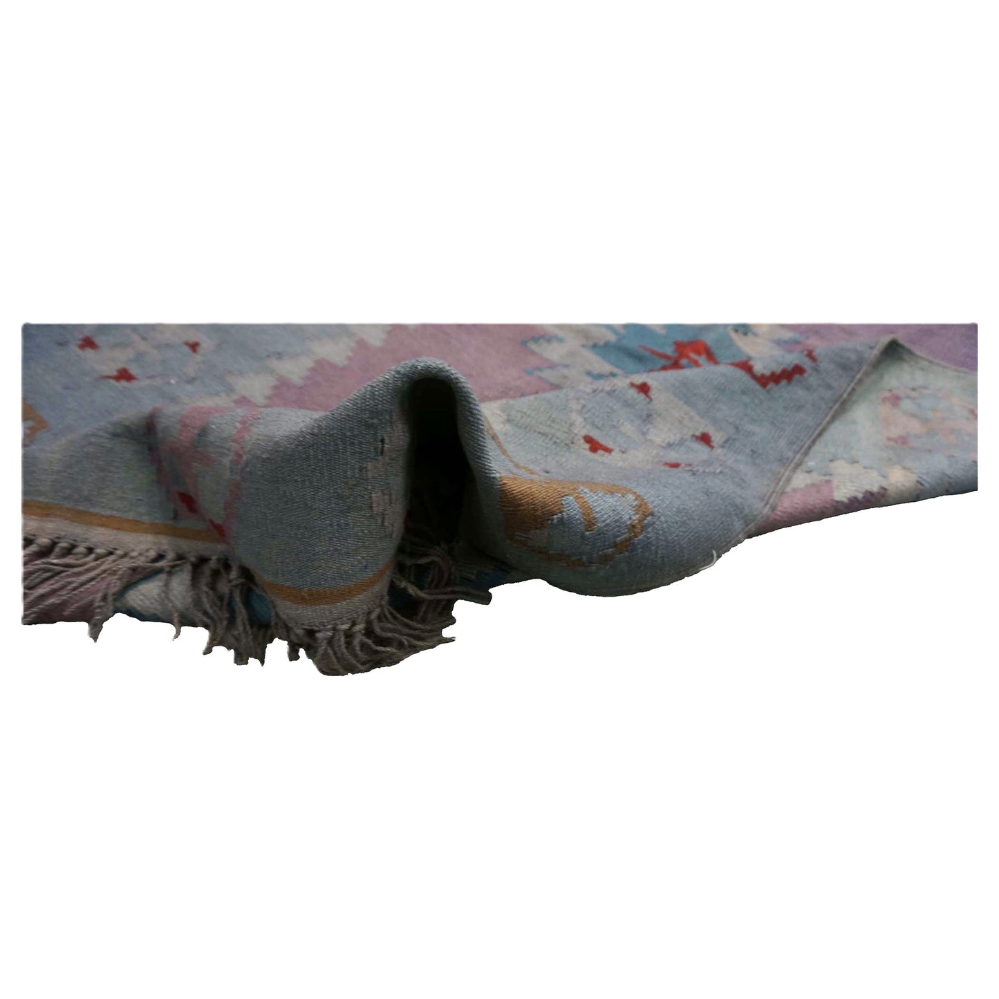 Anatolian Kilim Wool 4x6 Light Blue & Pink Handmade Area Rug # 9901967