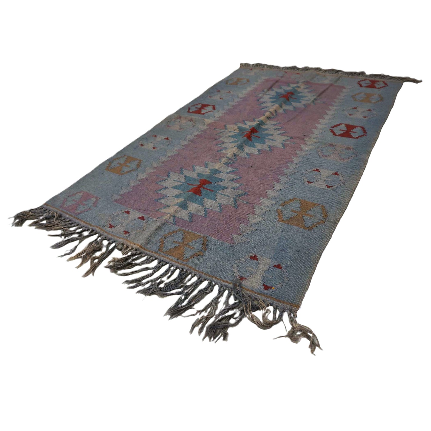 Anatolian Kilim Wool 4x6 Light Blue & Pink Handmade Area Rug # 9901967