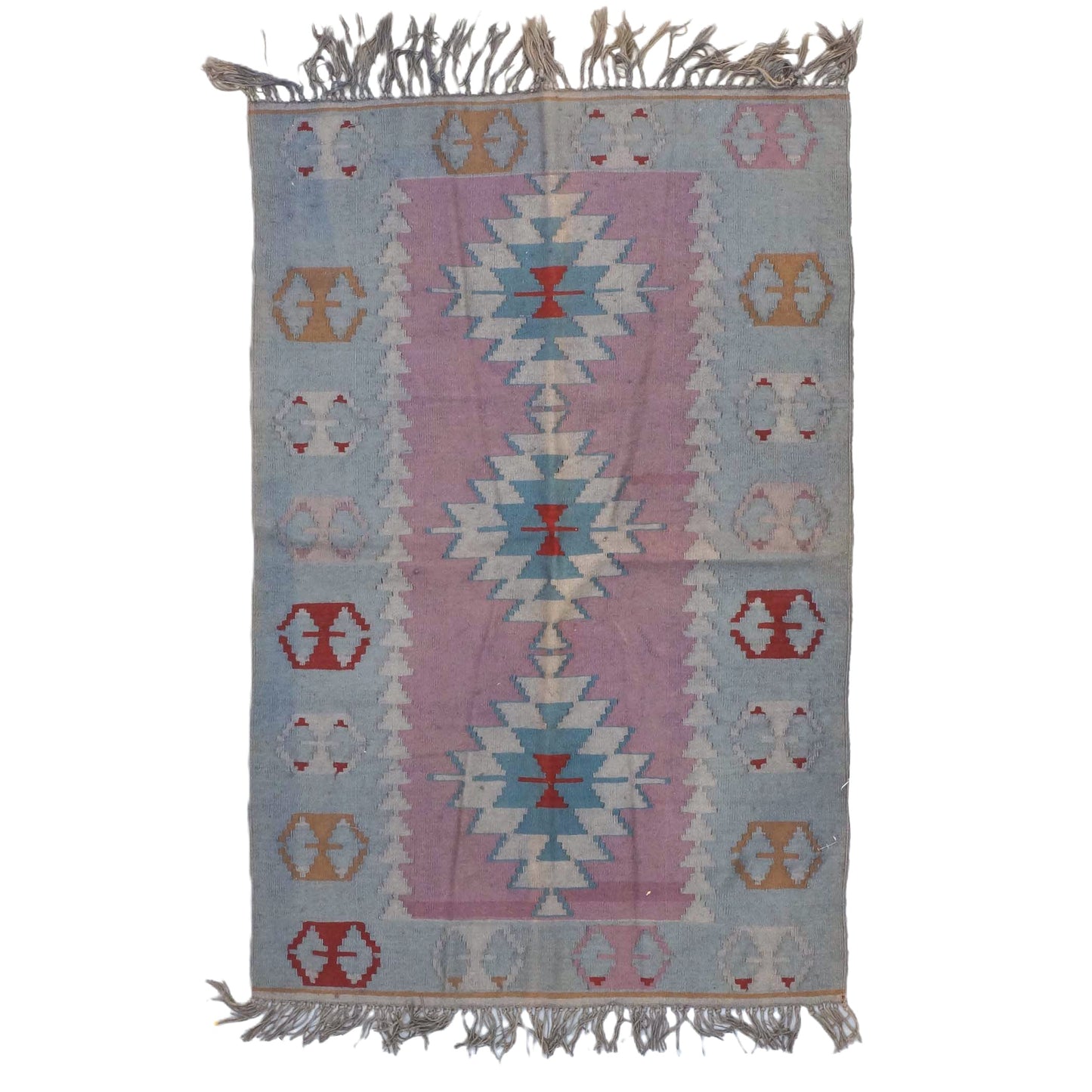 Anatolian Kilim Wool 4x6 Light Blue & Pink Handmade Area Rug # 9901967