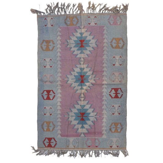 Anatolian Kilim Wool 4x6 Light Blue & Pink Handmade Area Rug # 9901967