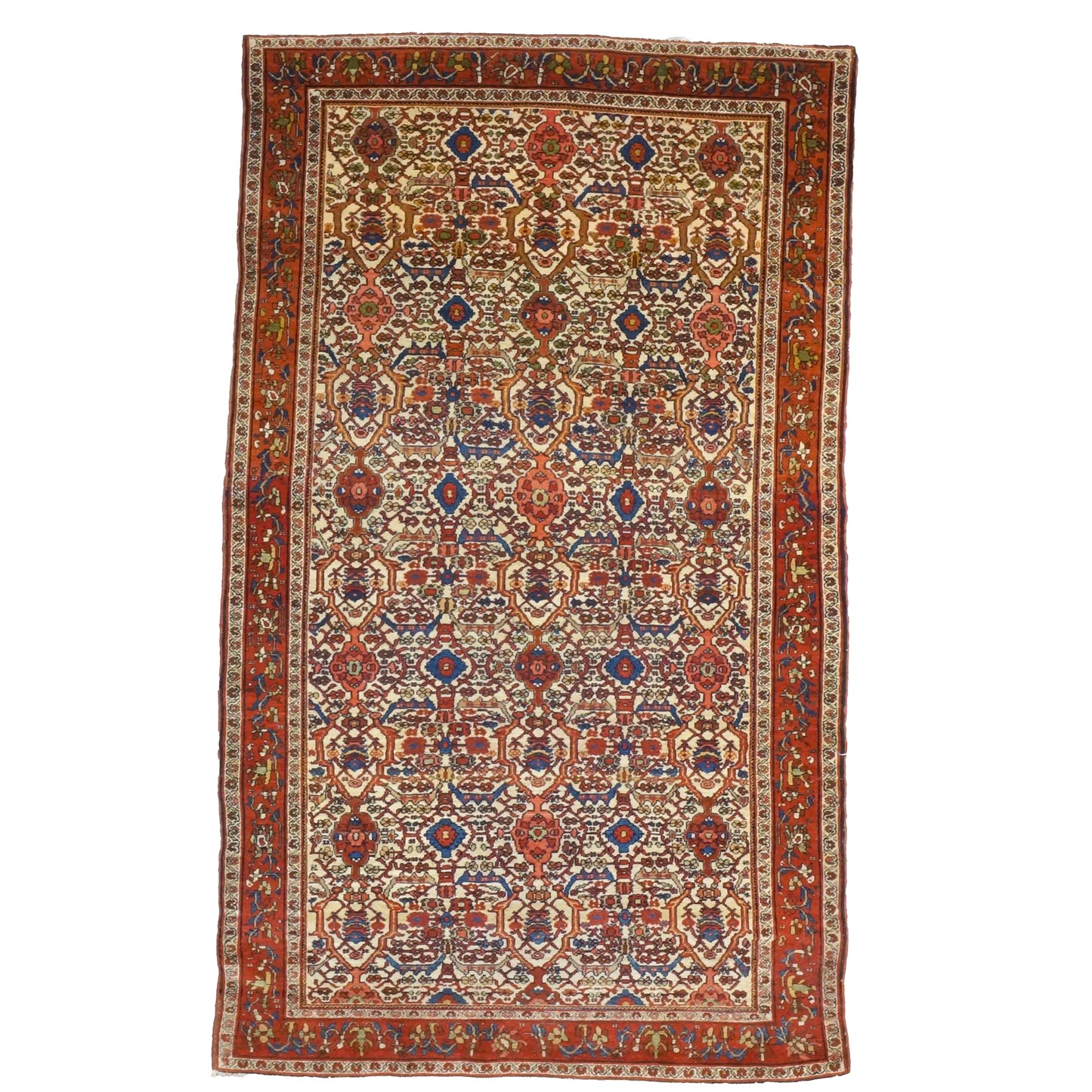 Vintage Persian Farahan Wool 4X7 Rust, Blue & Ivory Handmade Area Rug #9902006