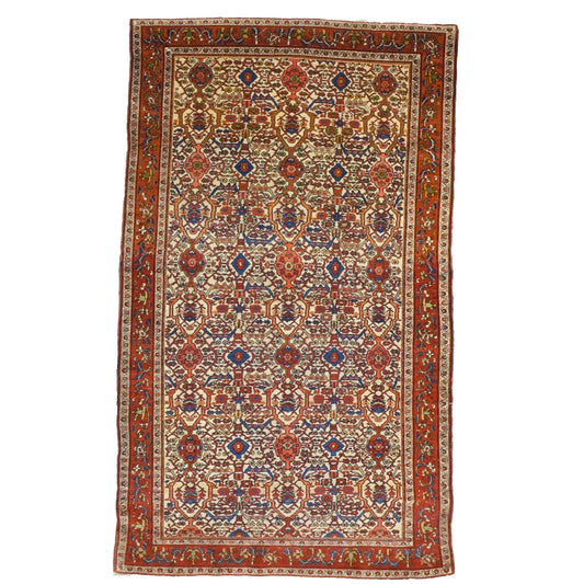 Vintage Persian Farahan Wool 4X7 Rust, Blue & Ivory Handmade Area Rug #9902006