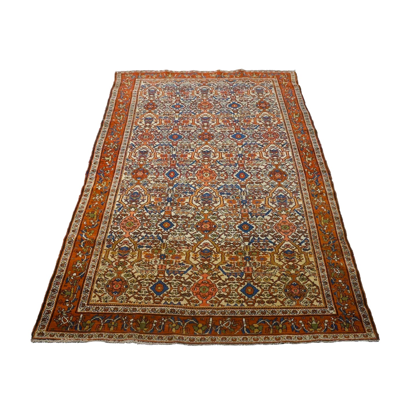 Vintage Persian Farahan Wool 4X7 Rust, Blue & Ivory Handmade Area Rug #9902006
