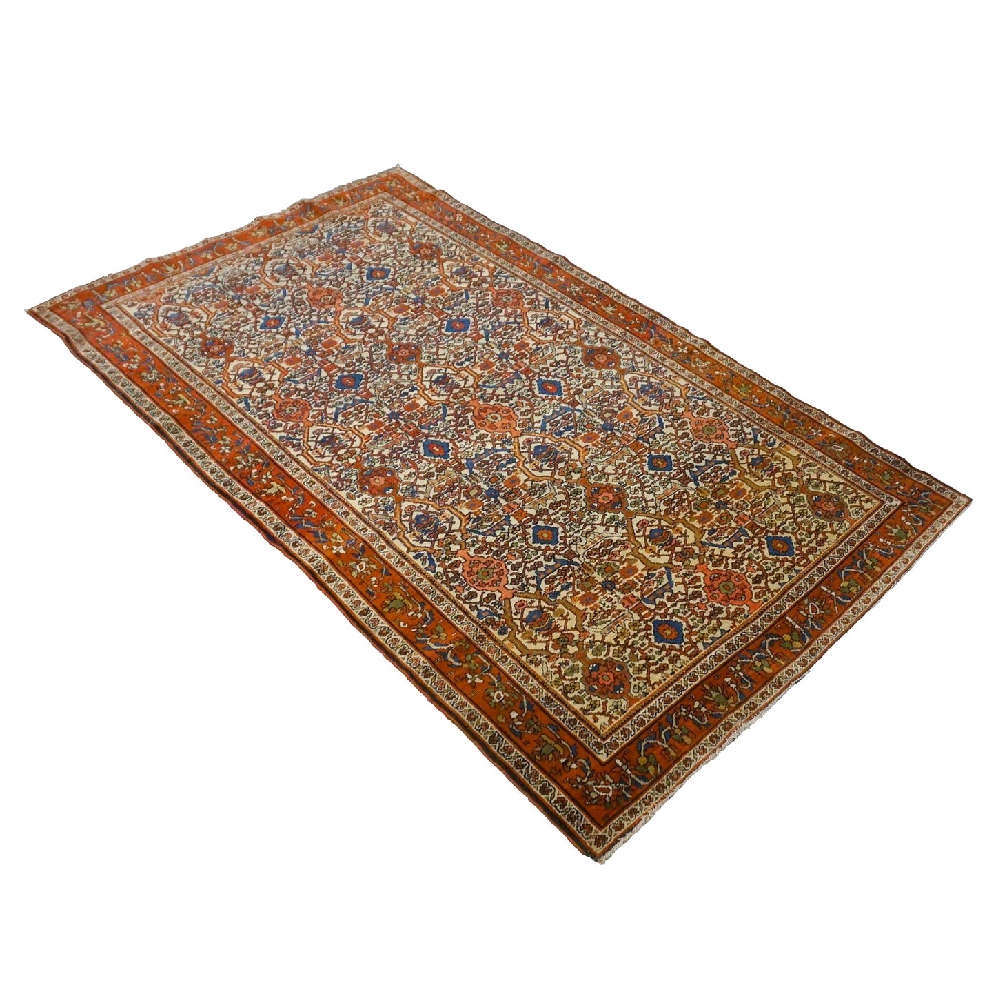 Vintage Persian Farahan Wool 4X7 Rust, Blue & Ivory Handmade Area Rug #9902006