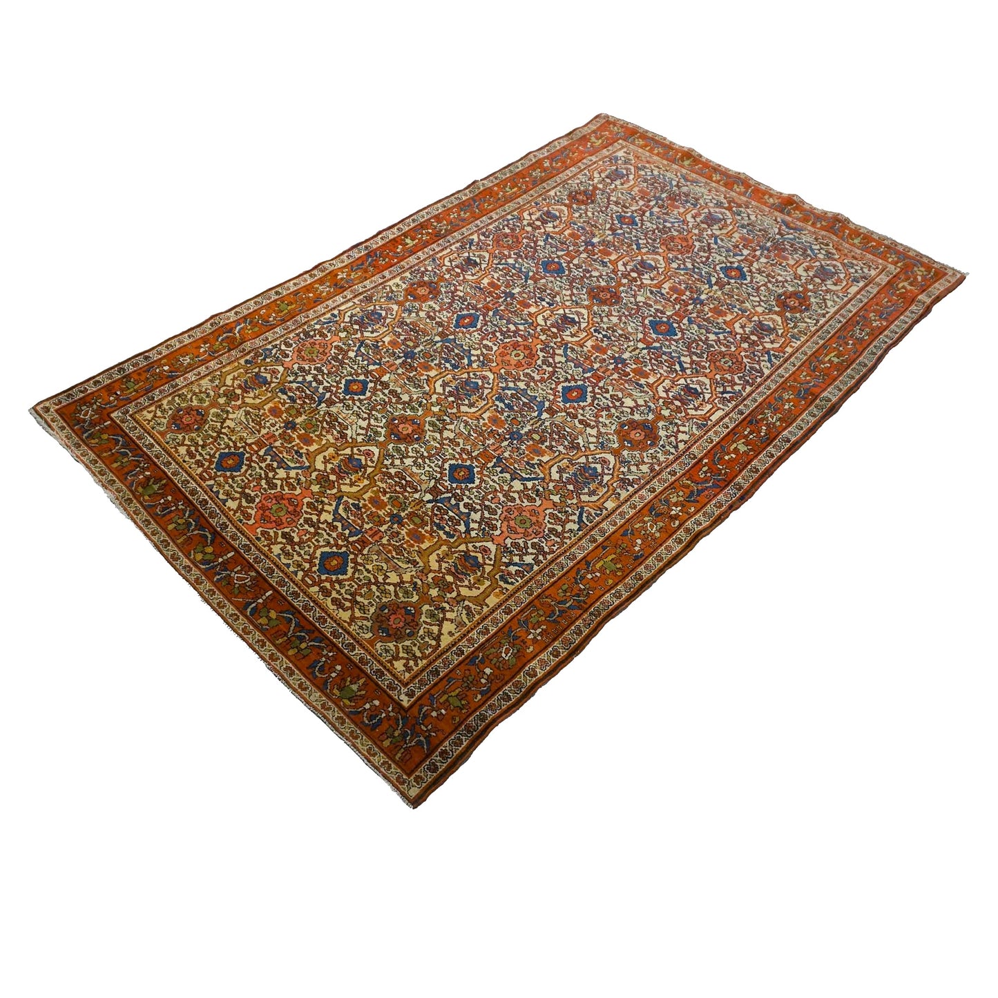 Vintage Persian Farahan Wool 4X7 Rust, Blue & Ivory Handmade Area Rug #9902006