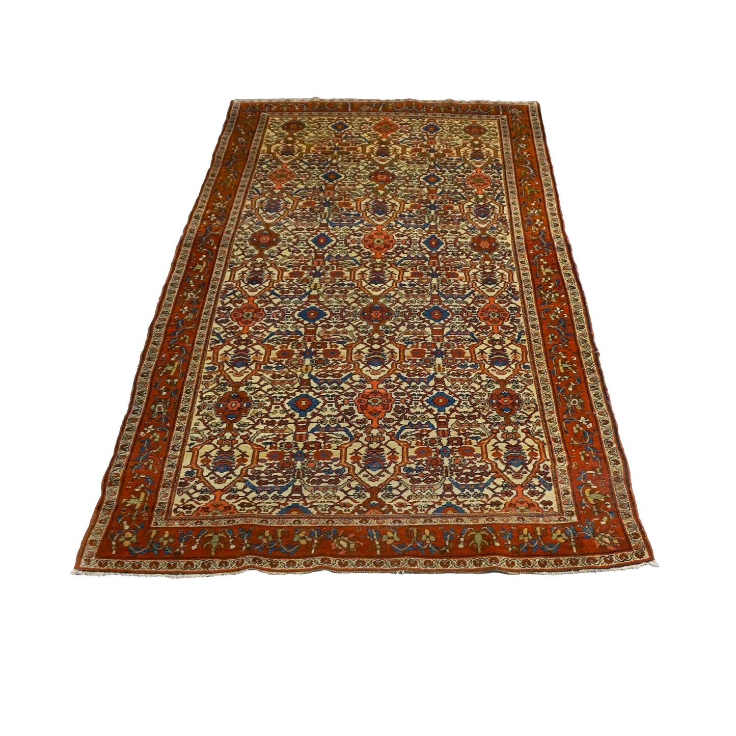 Vintage Persian Farahan Wool 4X7 Rust, Blue & Ivory Handmade Area Rug #9902006