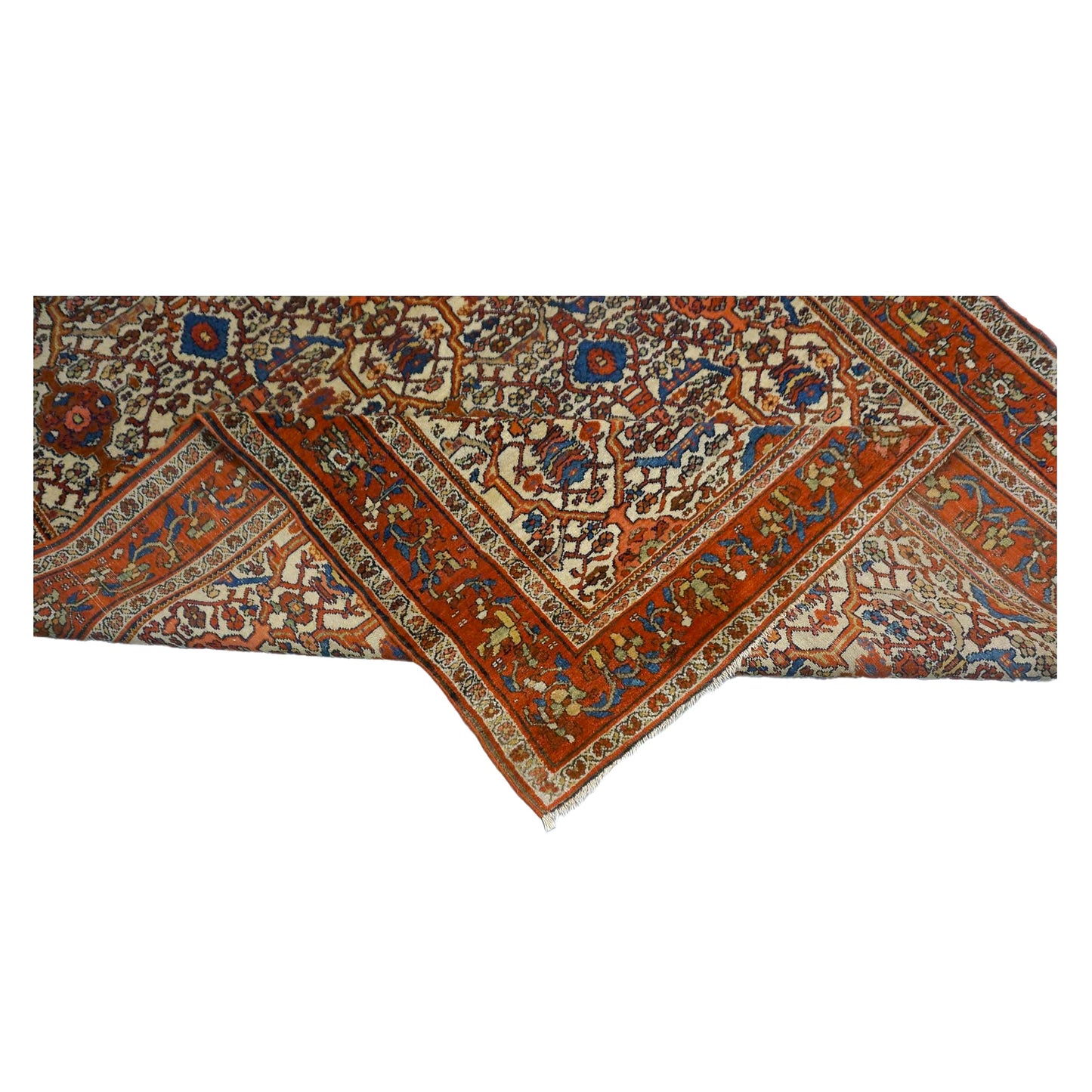 Vintage Persian Farahan Wool 4X7 Rust, Blue & Ivory Handmade Area Rug #9902006